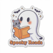 Schattigee Ghost & Cat Sticker - Spooky leest Hall (Voorkant)
