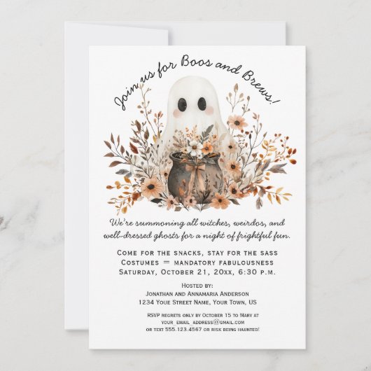 Schattigee Ghost Cauldron Herfstbloemen Halloween Kaart (Voorkant)