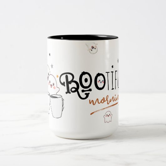Schattigee Ghost Coffee Boo-tiful Morning Hallowee Tweekleurige Koffiemok (Center)