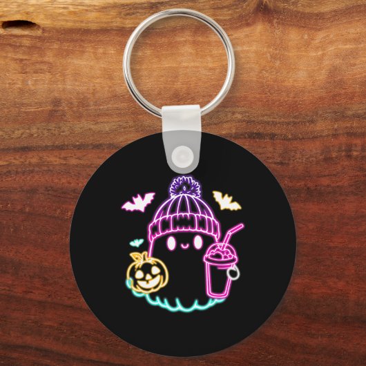 Schattigee Ghost Coffee Drink Spooky Halloween Sleutelhanger (Voorkant)