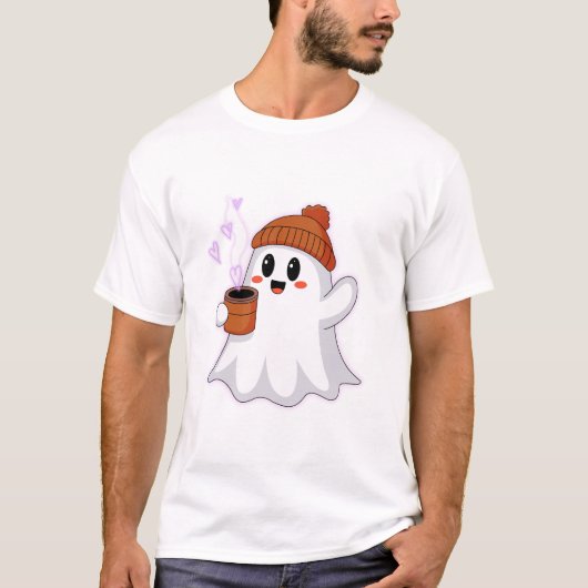 👻 Schattigee Ghost Coffee Lover T-shirt (Voorkant)