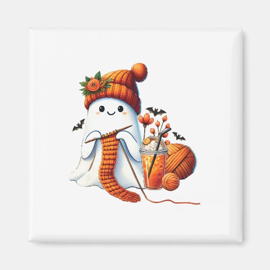 Schattigee Ghost Crochet Breien Liefhebbers Hallow Magneet (Voorkant)