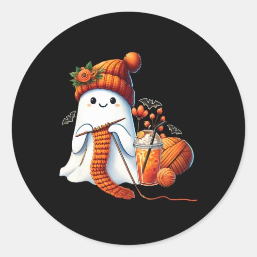 Schattigee Ghost Crochet Breien Liefhebbers Hallow Ronde Sticker (Voorkant)