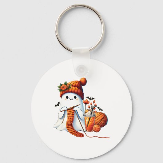 Schattigee Ghost Crochet Breien Liefhebbers Hallow Sleutelhanger (Voorkant)