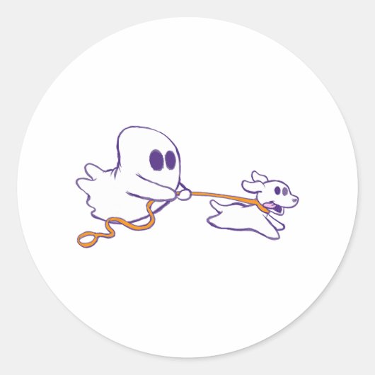 Schattigee Ghost Dog Walker Graphic Halloween Kost Ronde Sticker (Voorkant)