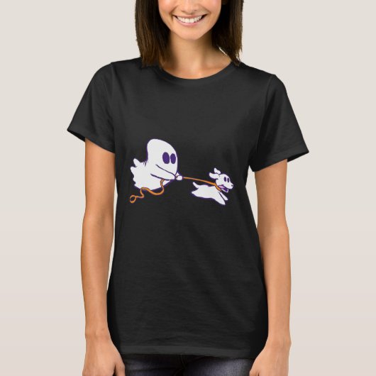 Schattigee Ghost Dog Walker Graphic Halloween Kost T-shirt (Voorkant)