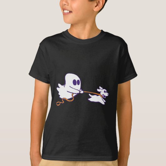 Schattigee Ghost Dog Walker Graphic Halloween Kost T-shirt (Voorkant)