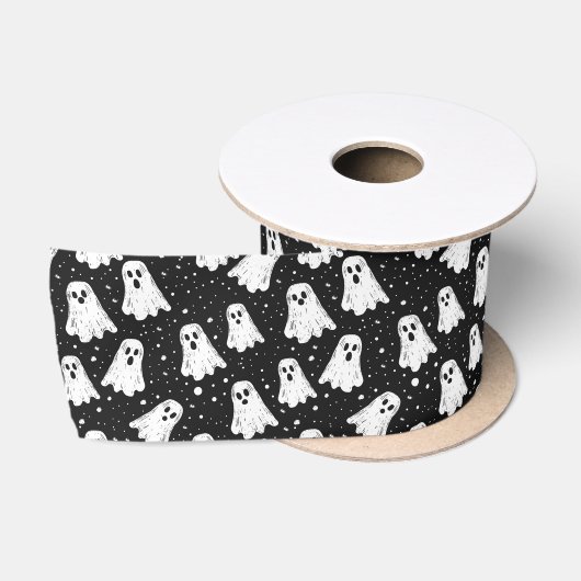 Schattigee Ghost Doodle Illustratie Zwart-wit Satijnen Lint (Spoel)