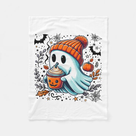 Schattigee Ghost Drink Koffie Halloween Ghost Ice Fleece Deken (Voorkant)