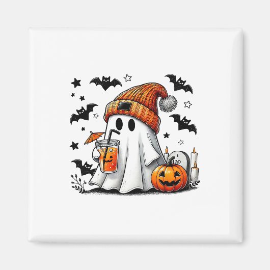 Schattigee Ghost Drink Koffie Halloween Ghost Ice Magneet (Voorkant)