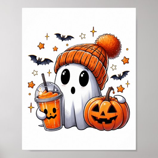 Schattigee Ghost Drink Koffie Halloween Ghost Ice Poster (Voorkant)
