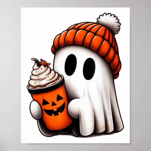 Schattigee Ghost Drink Koffie Halloween Ghost Ice  Poster (Voorkant)
