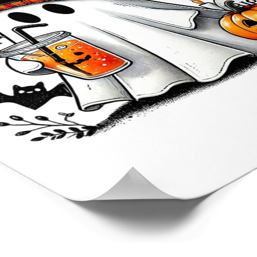 Schattigee Ghost Drink Koffie Halloween Ghost Ice  Poster (Hoek)
