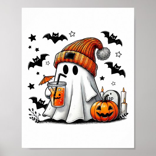Schattigee Ghost Drink Koffie Halloween Ghost Ice  Poster (Voorkant)