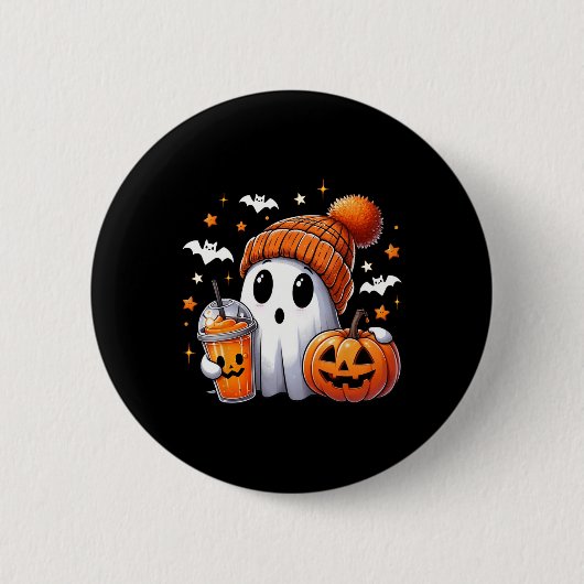 Schattigee Ghost Drink Koffie Halloween Ghost Ice Ronde Button 5,7 Cm (Voorkant)