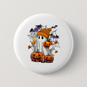 Schattigee Ghost Drink Koffie Halloween Ghost Ice  Ronde Button 5,7 Cm