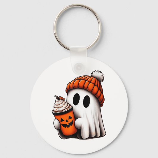 Schattigee Ghost Drink Koffie Halloween Ghost Ice Sleutelhanger (Voorkant)