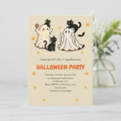 Schattigee Ghost en Black Cat Halloween Party Kaart (Staand voorkant)