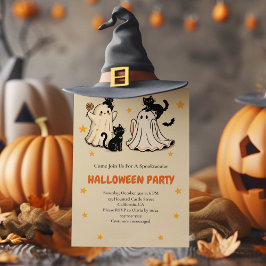 Schattigee Ghost en Black Cat Halloween Party Kaart