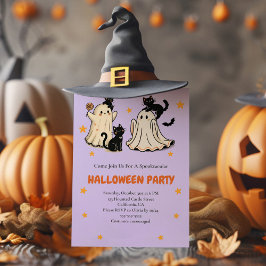 Schattigee Ghost en Black Cat Halloween Party Kaart