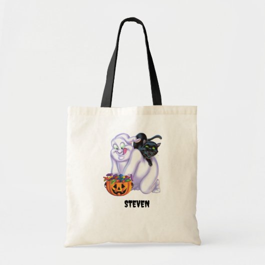 Schattigee Ghost en Cat Halloween Tote Bag (Voorkant)