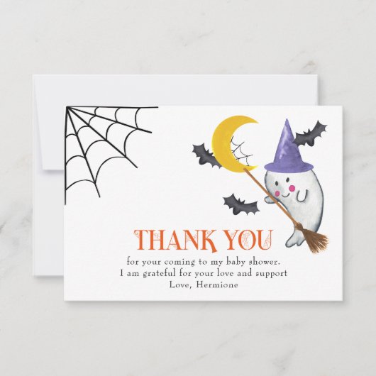 Schattigee Ghost en Cobwebs Halloween Bedankkaart (Voorkant)