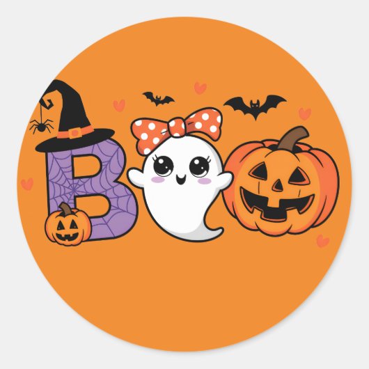 Schattigee Ghost en Pumpkin Sticker (Voorkant)