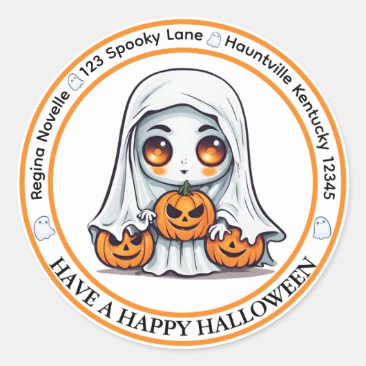 Schattigee Ghost en Pumpkins Enevelope Seal Ronde Sticker (Voorkant)