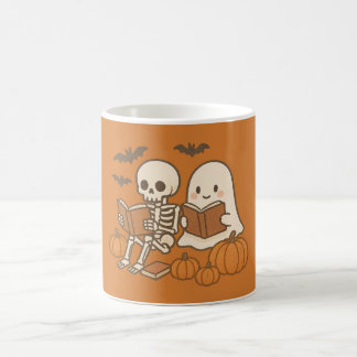 Schattigee Ghost en Skeleton Reading met Pumpkins Koffiemok