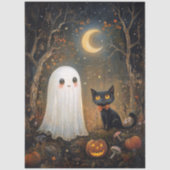 Schattigee Ghost en Zwarte Kat Halloween Decoupage Tissuepapier (Voorkant)