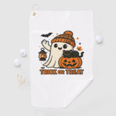 Schattigee Ghost en Zwarte Kat Trick or treat Over Golfhanddoek (Insitu)