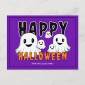 Schattigee Ghost Family Retro Paarse Happy Hallowe Feestdagenkaart