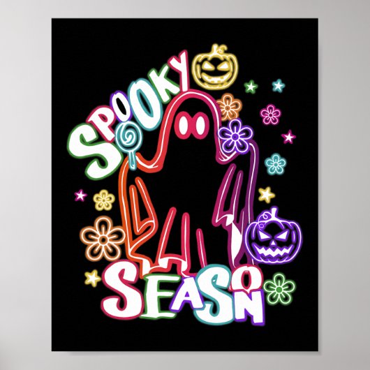 Schattigee Ghost Floral Coquette Halloween Pompoen Poster (Voorkant)