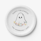 Schattigee Ghost Floral Halloween Papieren Bordje (Voorkant)