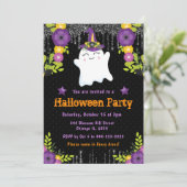 Schattigee Ghost Floral Halloween Party Kaart (Staand voorkant)