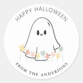 Schattigee Ghost Floral Halloween Ronde Sticker (Voorkant)