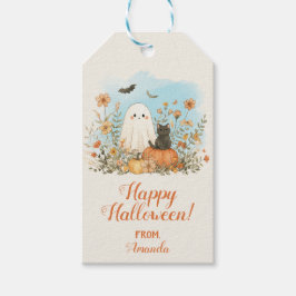Schattigee Ghost Floral Happy Halloween Cadeaulabel