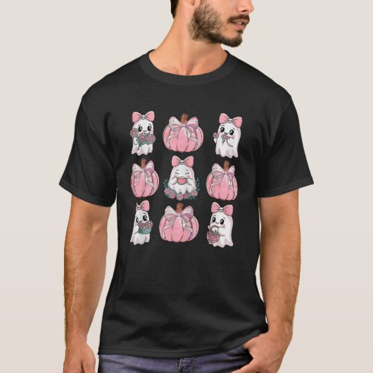 Schattigee Ghost Florals Roze Coquette Bows Pumpki T-shirt (Voorkant)