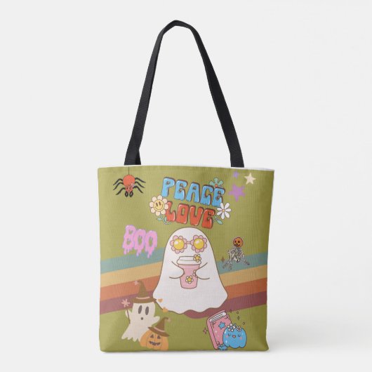 Schattigee Ghost Groovy Style geelgroen Tote Bag (Achterkant)