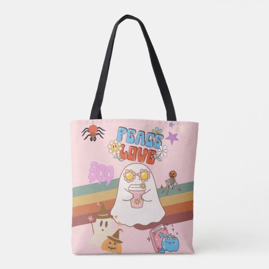 Schattigee Ghost Groovy Style Lichtroze Tote Bag (Achterkant)