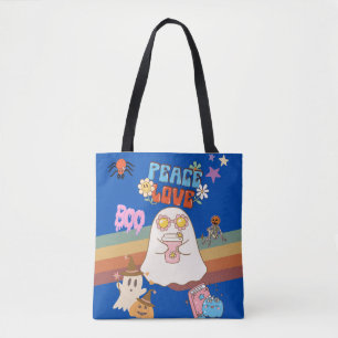 Schattigee Ghost Groovy Style Peace & Love Blue Ca Tote Bag