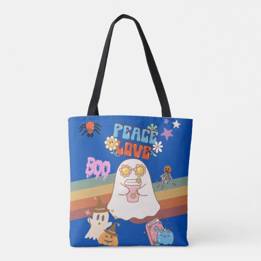 Schattigee Ghost Groovy Style Peace & Love Blue Ca Tote Bag (Achterkant)