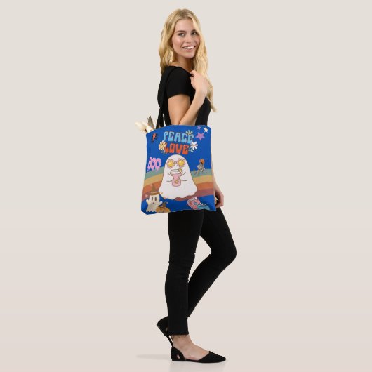 Schattigee Ghost Groovy Style Peace & Love Blue Ca Tote Bag (Op model)