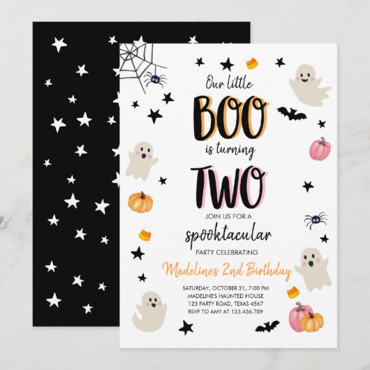 Schattigee Ghost Halloween 2e Verjaardagsfeestuitn Kaart (Voorkant / Achterkant)