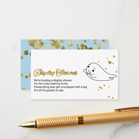 Schattigee Ghost Halloween Baby shower Display Dou Informatiekaartje (Voorkant / Achterkant in situ)