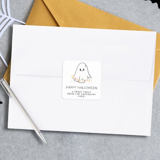 Schattigee Ghost Halloween Bloemen Vierkante Sticker