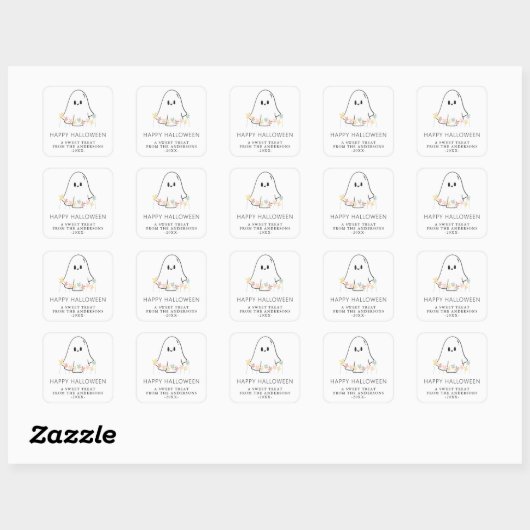 Schattigee Ghost Halloween Bloemen Vierkante Sticker (Vel)