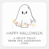 Schattigee Ghost Halloween Bloemen Vierkante Sticker (Voorkant)