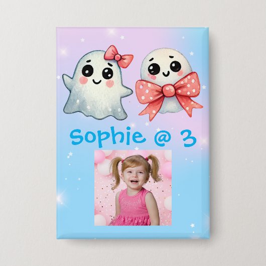 Schattigee Ghost Halloween Kids Verjaardag Button (Voorkant)