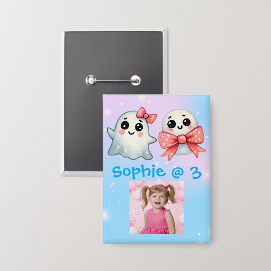 Schattigee Ghost Halloween Kids Verjaardag Button (Voorkant / Achterkant)